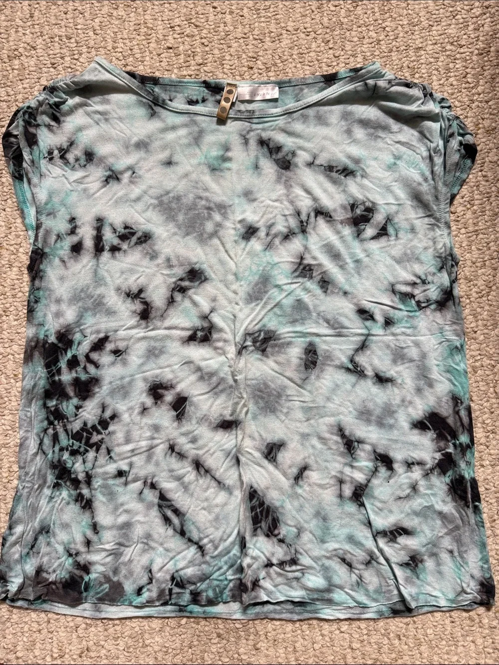 A Pea in the Pod Tie-Dye Short Sleeve Top - Aqua & Black - Picture 1 of 1